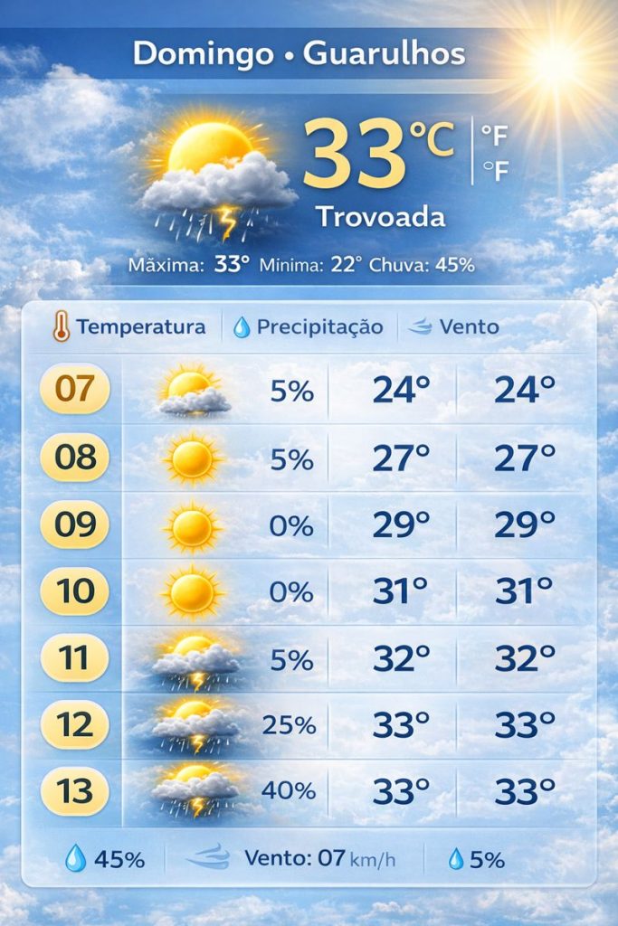 ALERTA: Guarulhos segue sob calor extremo e tem risco de temporais no fim de semana